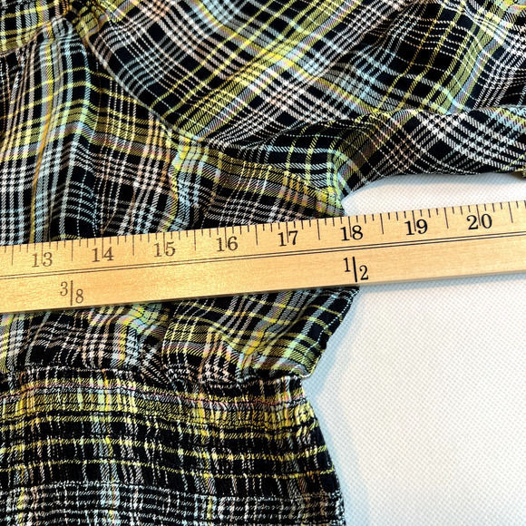 BP Womens Smock Crop Top Green‎ Size 1X Plaid Square Neck Puff Sleeve - Picture 7 of 10